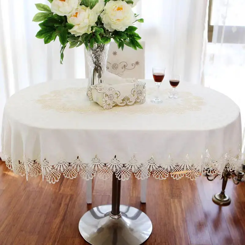 Round Table Cloth with Lace, European Style, Big Size, Luxury, Oval, Tea Table Cloth, Free Shipping