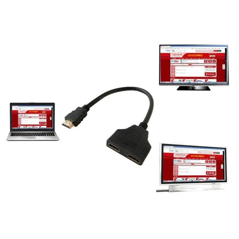 A52B Y Splitter High-Definition 1080P Male To Double Female Adapter