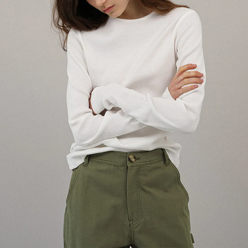 女性用ニットTシャツ,長袖Tシャツ,韓国原宿風カジュアルTシャツ