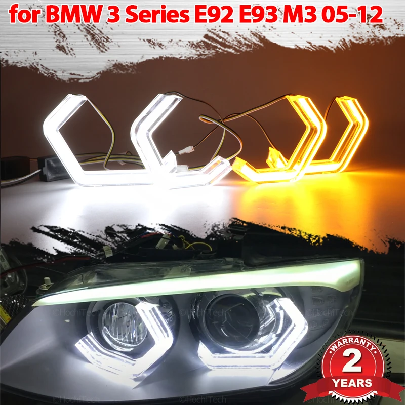 

White Yellow M4 style LED Angel Eyes Halo Ring Lamp Turn Signal Car Running Light DRL for BMW 3 series E92 E93 M3 2005-2012