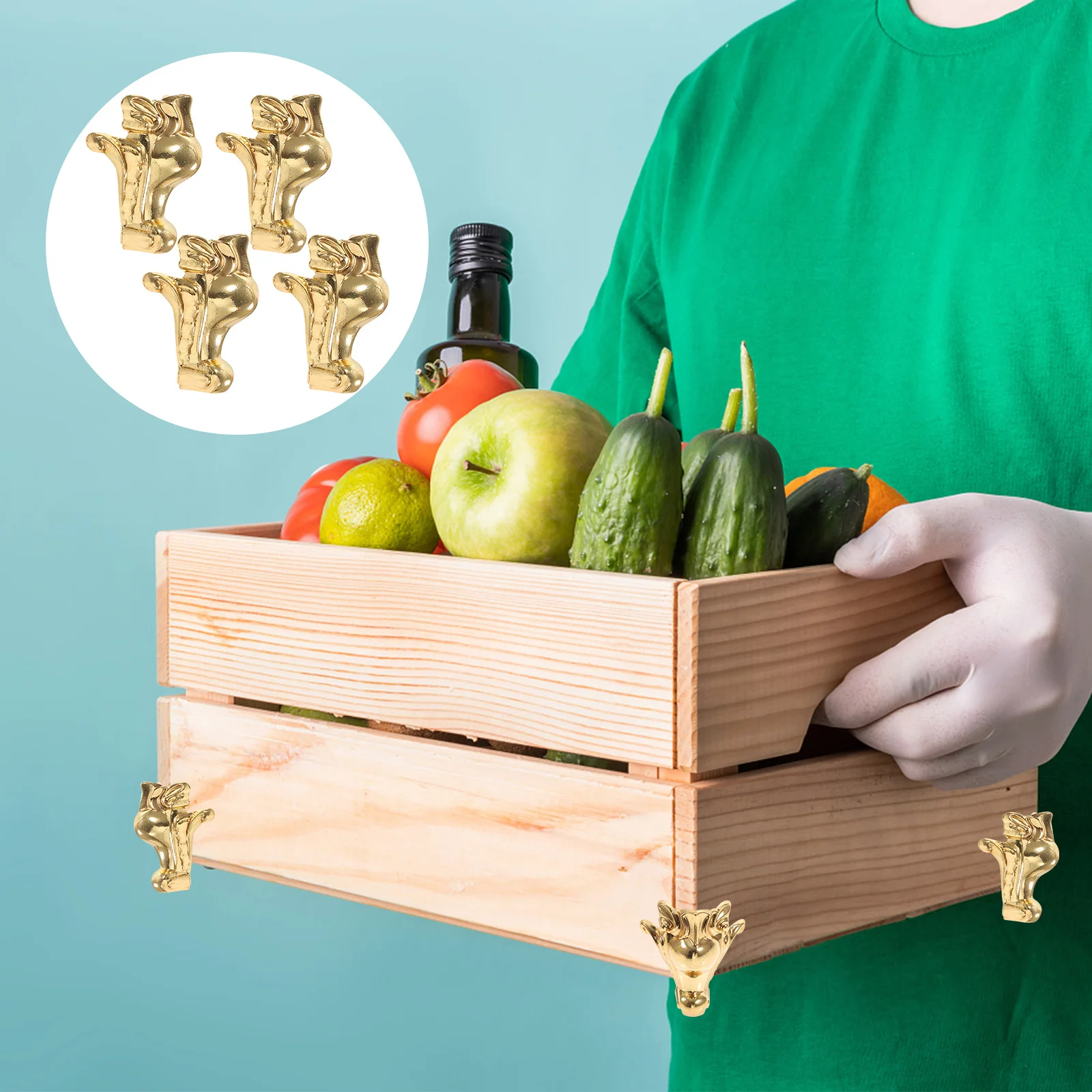 4 قطعة حافظة خشبية مزخرفة واقيات زوايا سبائك الزنك صندوق مجوهرات الساقين خمر نمط الأثاث صندوق حماية الساقين