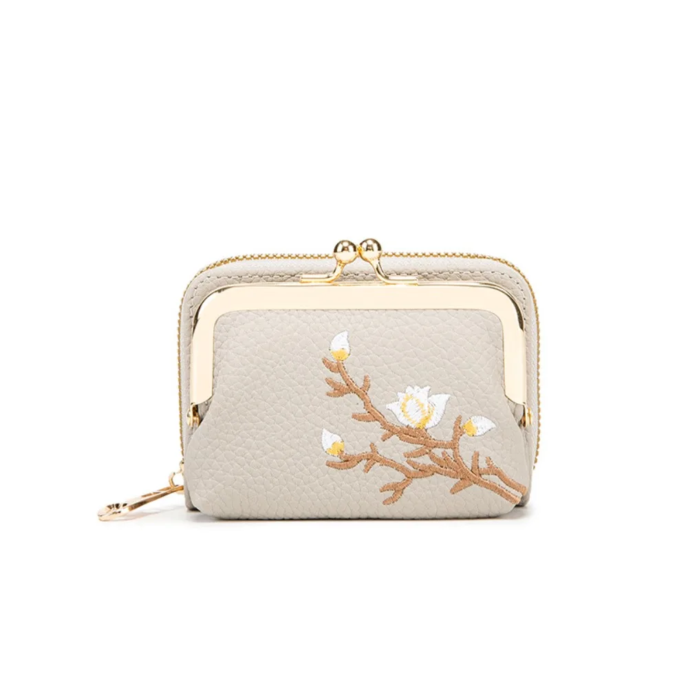

Korean Style PU Clasp Clutch Bag Wallets Solid Color Flower Embroidery Coin Purse Storage Bag Zipper Card Holder Children