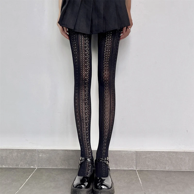 Women Y2K Lolita Sheer Tights Cut Out High Waist Footed Pantyhose Stockings See-Through Stretchy Leggings