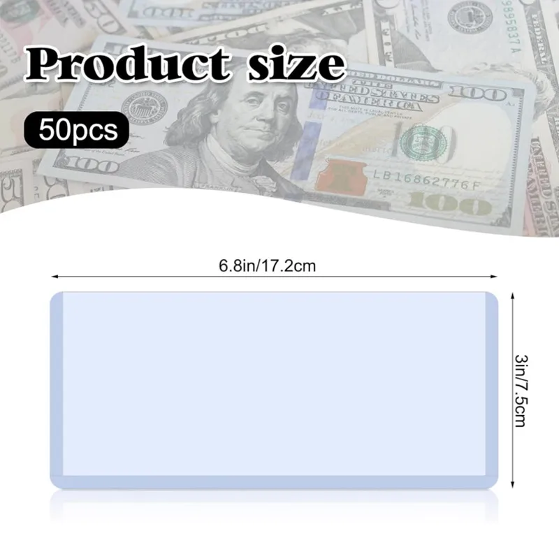 50Pcs Clear PVC Paper Money Stamp Collection Bag Paper Currency Protective Cover Supplies Two Sizes Paper Money Stamp Collection