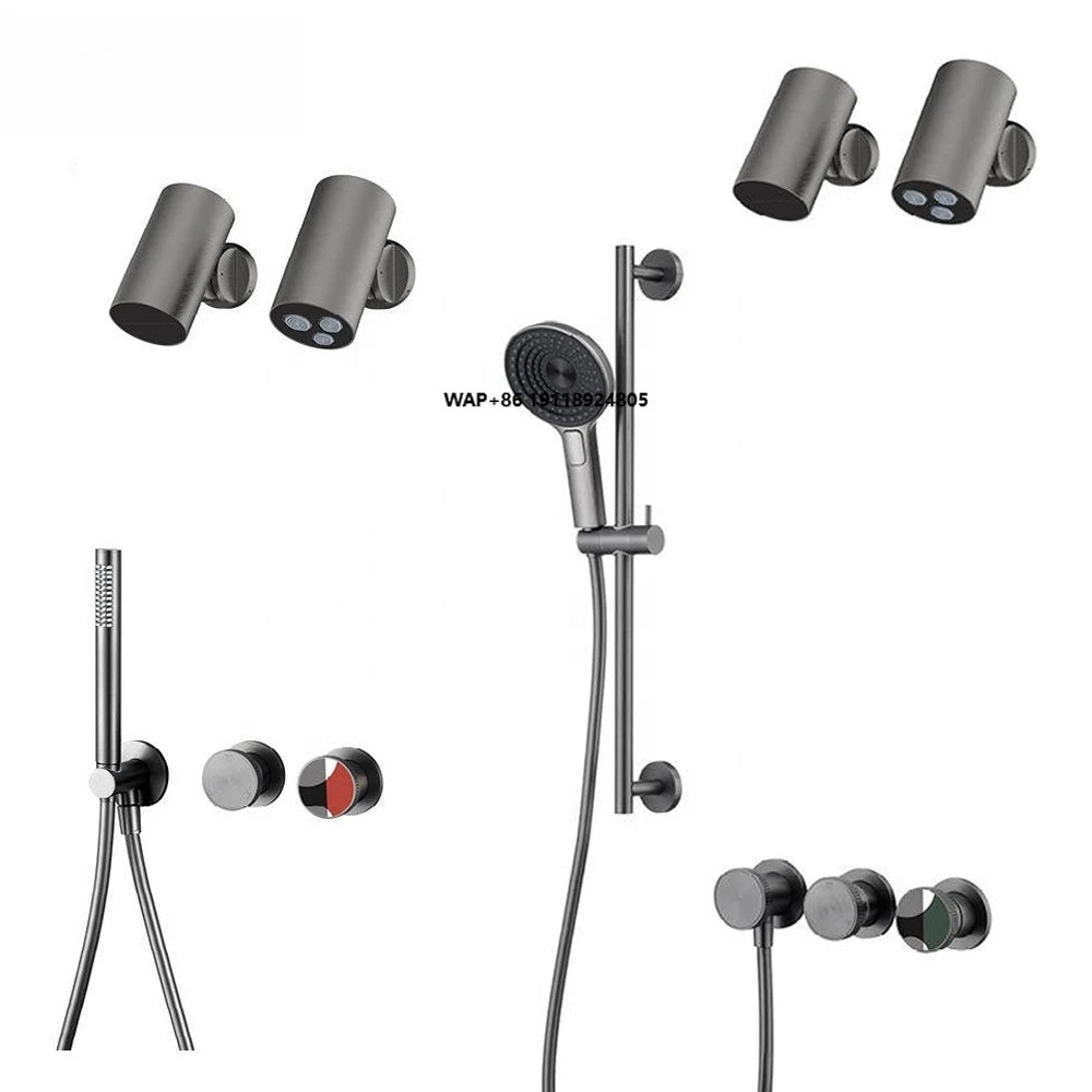 

Luxury Dual Handle Thermostatic Shower Faucet & Bath Spotlight Shower Head Set with Massage Jet Pause Spray Patterns