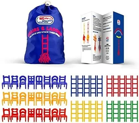 Jogo Familiar – Cadeiras e Escadas Empilháveis – Jogo de Equilíbrio de 44 Peças para Crianças e Adultos – Diversão para Jogo em Equipe ou Solo – Ótimo para Jogo
