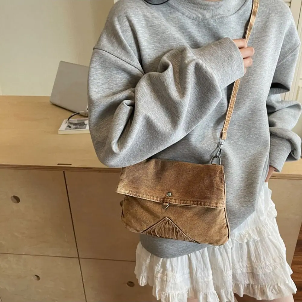 Y2K Washed Denim Canvas Bag Street Style Large Capacity Vintage Handbag Shopping Bag Messenger Bag Solid Crossbody Bag Boy