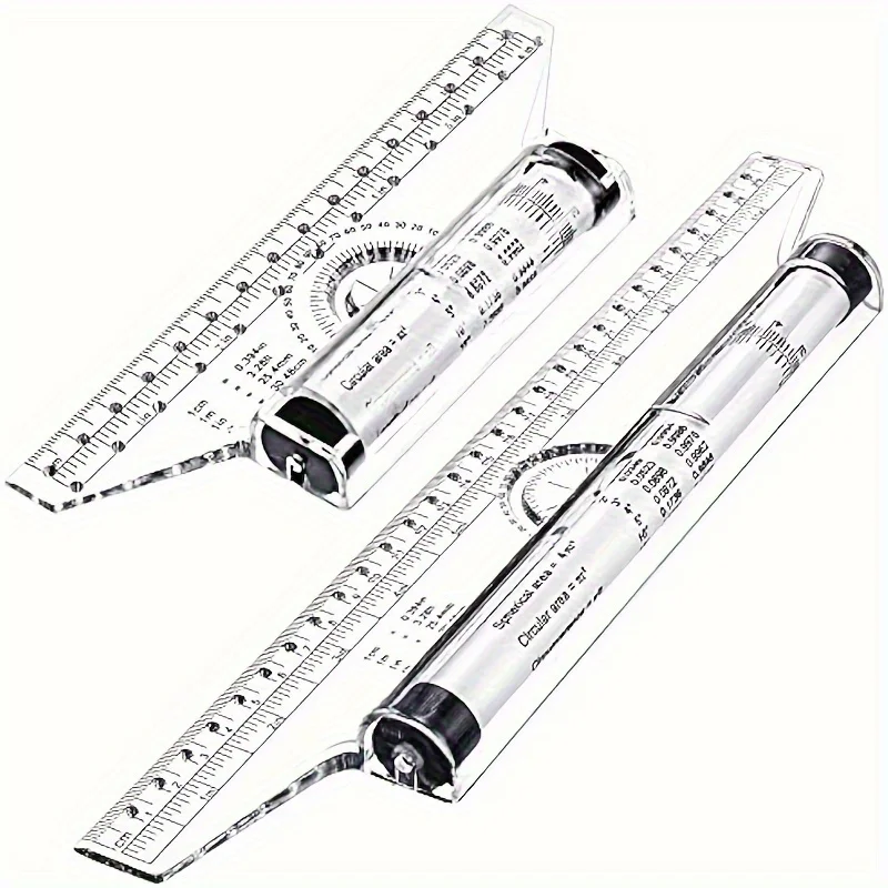 Multifunctional Rolling Ruler Set - with Protractor & Sliding Scale, Dual Metric/Imperial for Drawing & Engineering, Durable