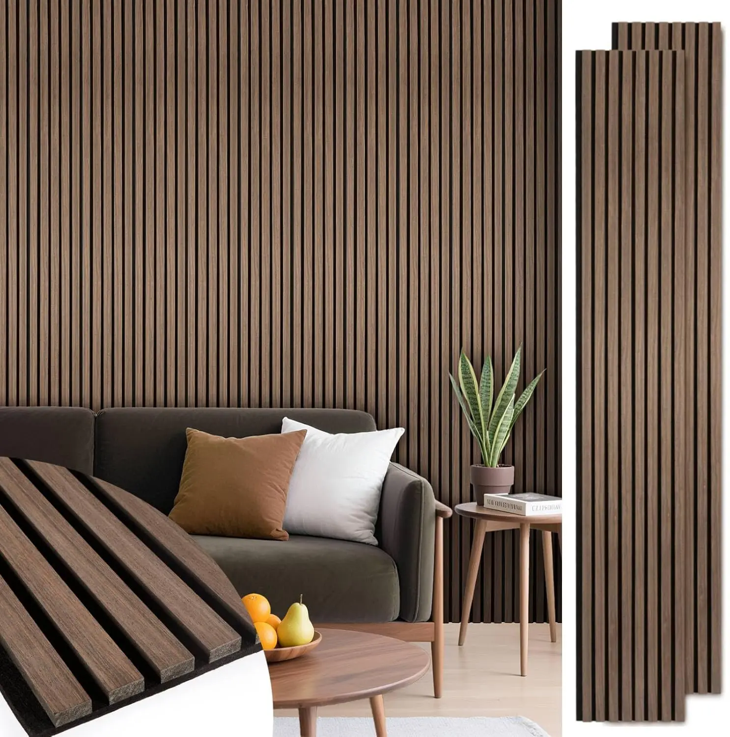 

Acoustic Wood Slat Panels 2 Pack 106"x12.6", 3D Fluted Wall Panels for Interior Wall Decor, Living Room, Bedroom - Walnut