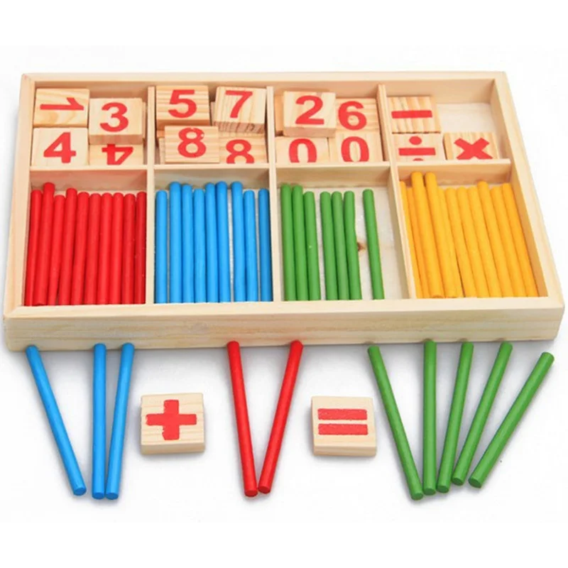 Juguetes Montessori de matemáticas, bloques de madera, palos de conteo, juegos educativos de aprendizaje temprano, regalos para niños