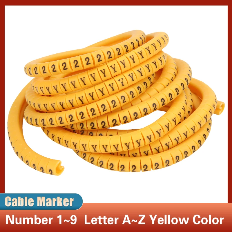 Cable marker PVC EC-0 EC-1 EC-2 EC-3 Cable Wire Marker Number 0~9 Letter A~Z Yellow color PVC cable markers insulation marker