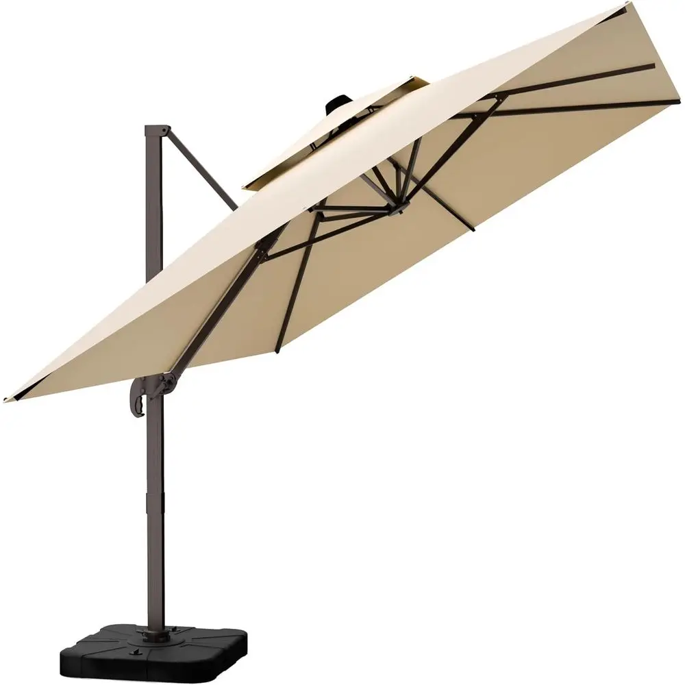 

Large Rectangle Cantilever Patio Umbrella with 360° Rotation for Outdoor Decks and Poolside, Beige