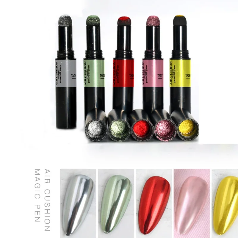 O.R.I Chrome Nail Powder Air Cushion Magic Powder Pen Aurora Nails Laser Mirror Nail Art Glitter Muticolor Holographics Nail Art