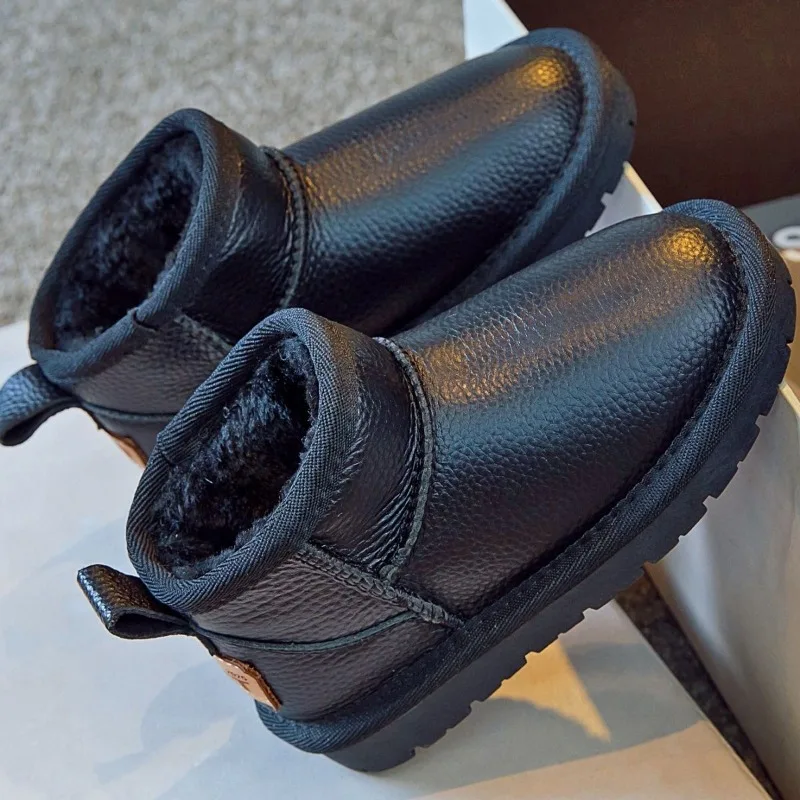 أطفال جلد طبيعي الثلوج الأحذية 2026 شتاء دافئ أحذية بوت قصيرة للبنين بنات سميكة صوف مبطن المضادة للانزلاق حذاء طفل صغير #4