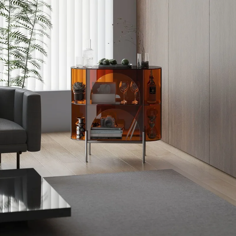 أريكة جانبية لغرفة المعيشة من الأكريليك، رف فاخر وخفيف وحديث وبسيط، خزانة شاي جانبية للتخزين المنخفض