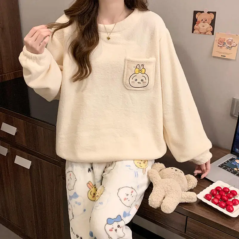 حار Kawaii Usagi Chiikawa النساء ملابس خاصة أنيمي الكرتون منامة السراويل الحبيب فتاة Homewear طالب الشتاء الدافئة ملابس خاصة
