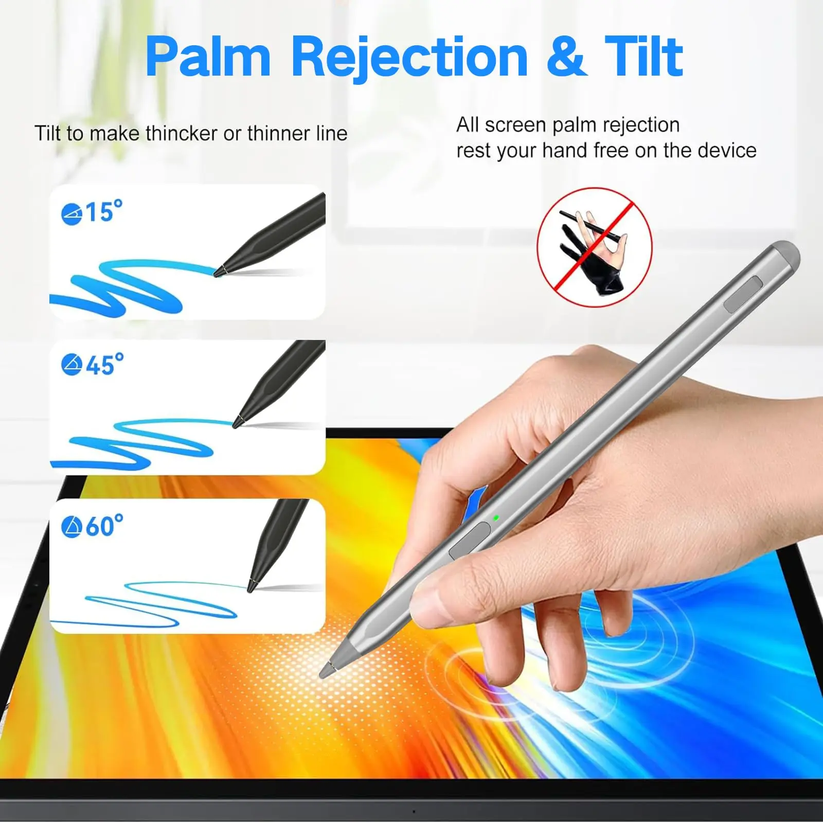 قلم USI 2.0 لجهاز Amazon Fire HD 10 (إصدار 2023) وFire Max 11، مع دعم الميل، رفض راحة اليد، حساسية الضغط 4096 #6