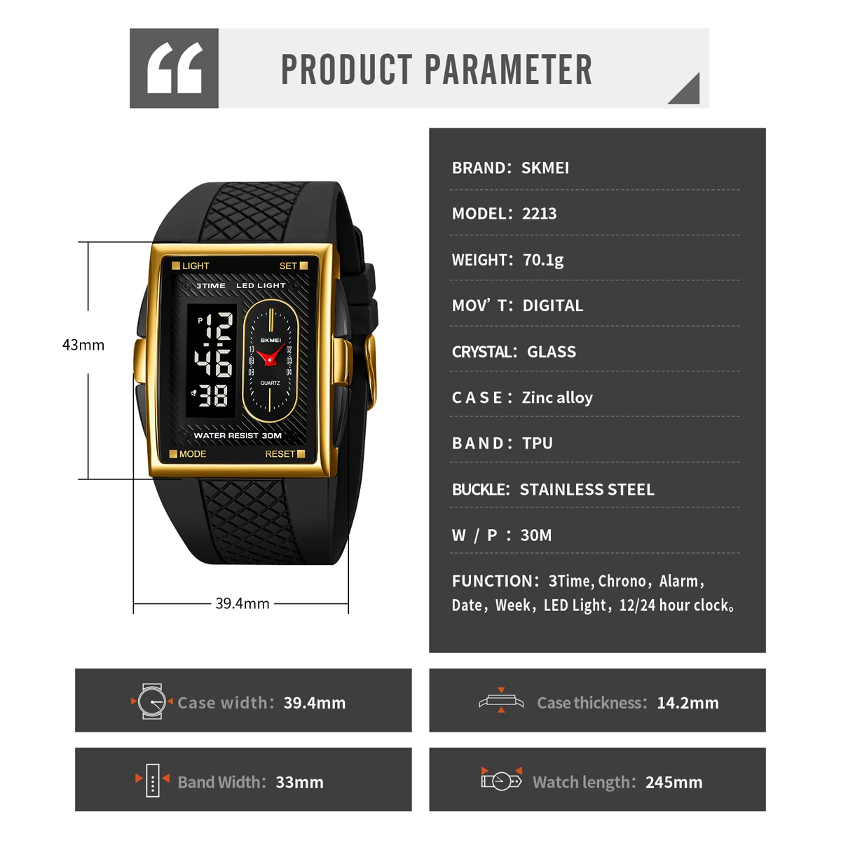 SKMEI موضة الساعات الرياضية للرجال الأعمال Orologi ساعة إلكترونية رقمية مقاوم للماء كرونو ساعة اليد ساعة منبه #6