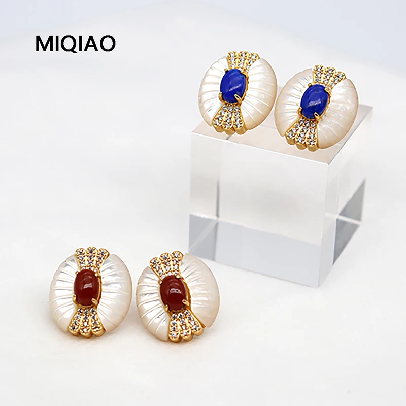 

MIQIAO 925 Sterling Silver Earrings For Women Natural Mother-of-pearl Lapis Lazuli Sardonyx 2024 Trend Jewelry New In Earrings
