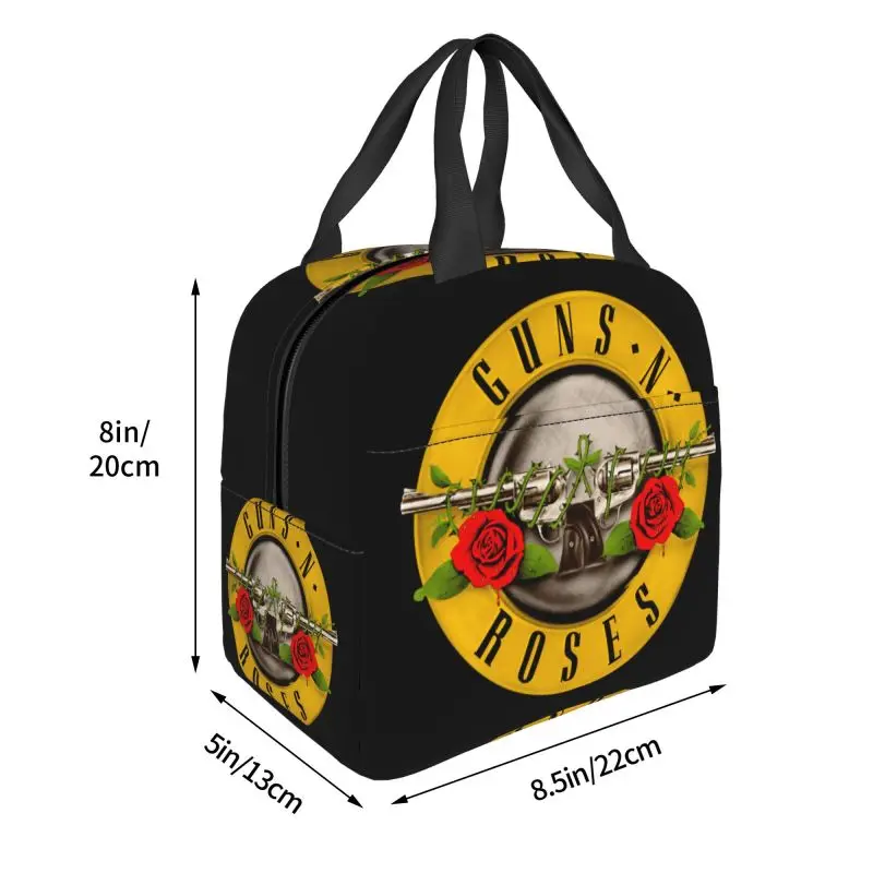 Guns N Roses Logo Insulated Lunch Bag for Outdoor Picnic Heavy Metal Portable Thermal Cooler Lunch Box Women Children