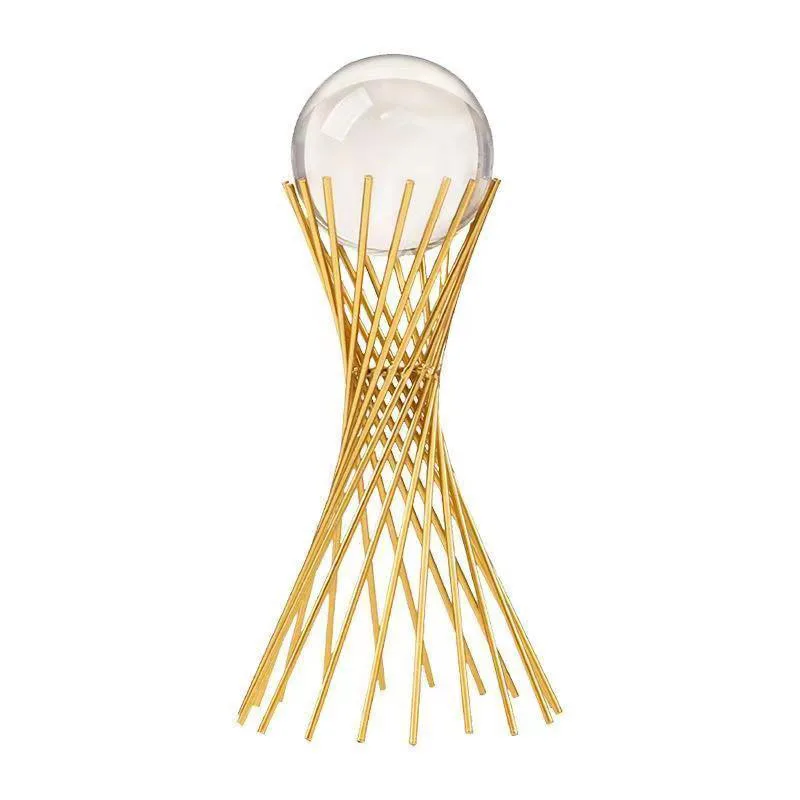 Golden Iron Crystal Ball with Geometric Stand Ornaments Desk Statues Sculpture Decor, for Living Room Bedroom Office Desktop - Image 5