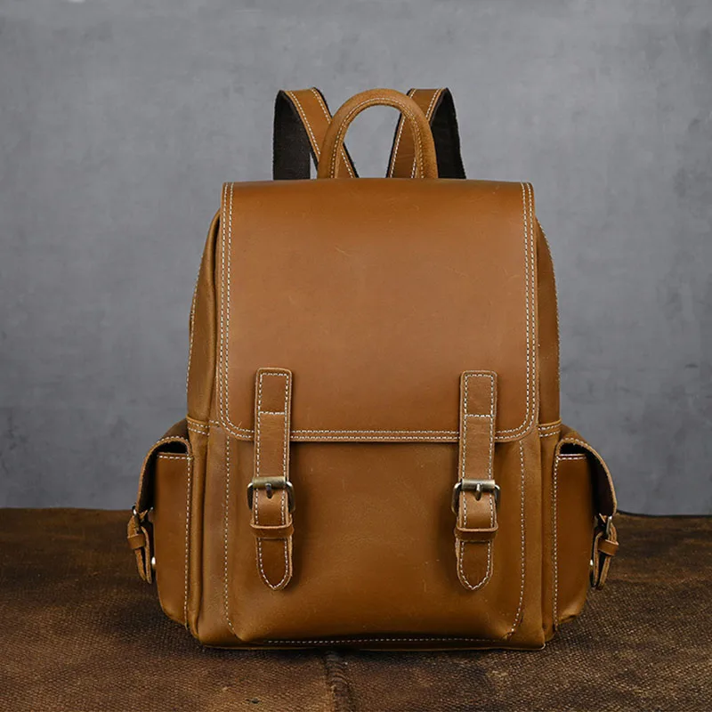 New Arrivals GenuineLeather Backpack Man Real Cowskin Travel Backpack Men Male Vintage 14 inch Laptop School Bag Daypack for Man