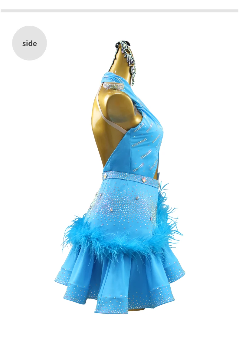 Latein-Tanzkleid für Damen, Ballkleid, Federkostüm, Trainingskleidung, Tanzkostüm für Samba, Tanzbekleidung, Wettbewerbskleid, Rock, Bühnenkleidung. – Detail 9