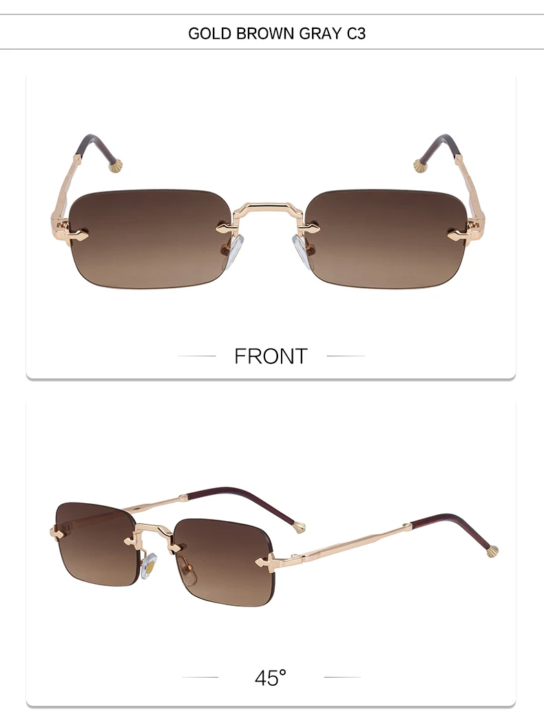 Kleine Rahmen Rechteck Randlose Punk Sonnenbrille Männer 2025, Luxus Marke Vintage Metall Sonnenbrille Für Männliche Klassische Shades UV400 – Detail 19
