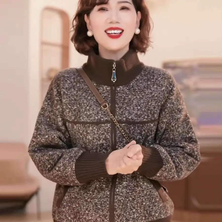 Vintage Autumn Winter Knit Cardigan Sweater Soft Women Coat Zipper Cardigan Jacket Stand-up Collar Design Clothing Knitwear New