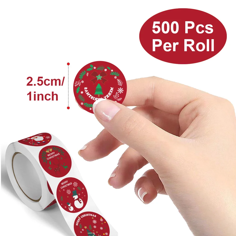 100-500pcs Merry Christmas Stickers 1 inch Round Christmas Tags Stickers for kids Gift Baking Package Envelope Stationery Decor