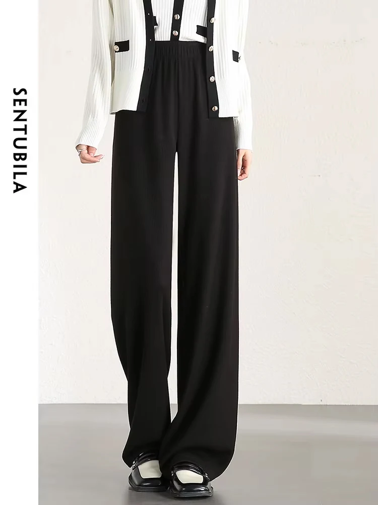 SENTUBILA Full Length Baggy Pant for Woman Elastic Waist Wide Leg Pants 2024 Spring Straight Loose Casual Trousers 133K51417