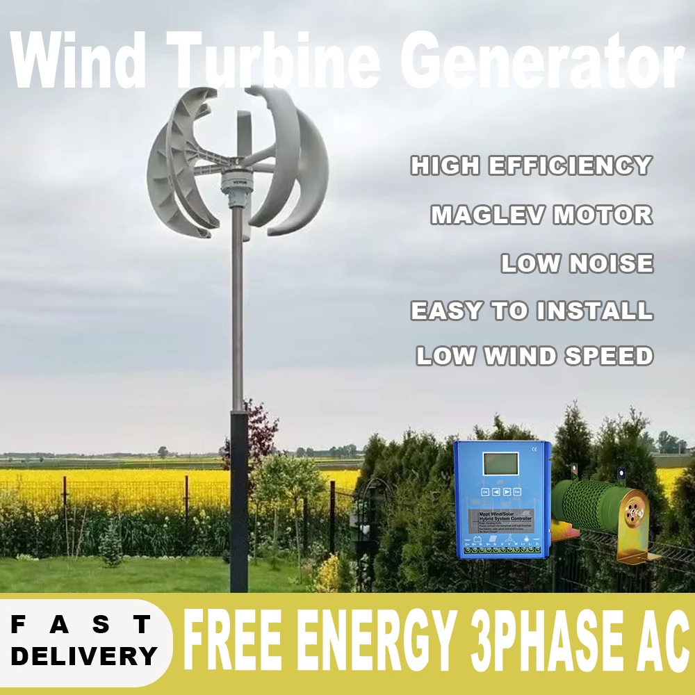 Wind Turbine Generator Off-Grid System Home 8000W 12V 24V 48V Vertical Fast Delivery from Polish Warehouse for Renewable Energy