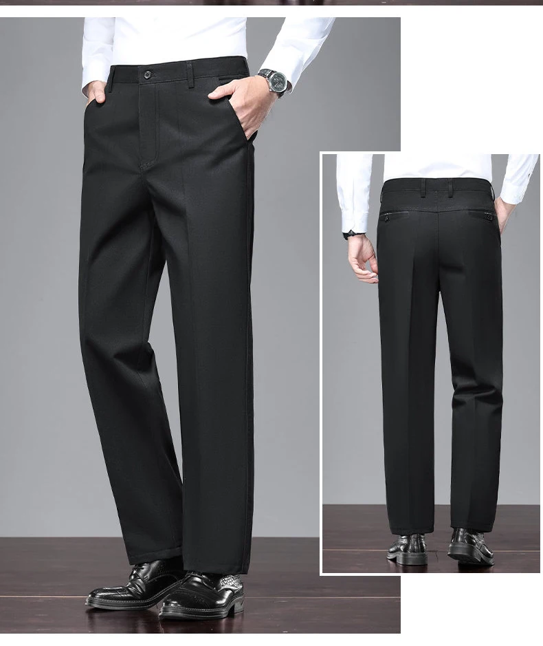 Herrenhose aus 100% Baumwolle, Business-Casual-Anzughose, klassische Passform, plissierte Vorderseite, Anzughose für Männer – Detail 8