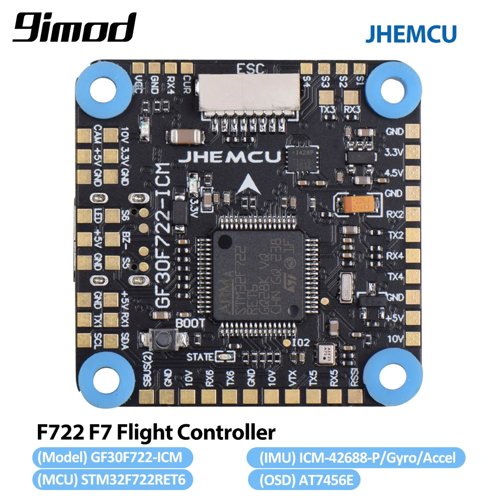 

9IMOD JHEMCU GF30F722-ICM F722 F7 Flight Controller HD Baro OSD 5V 10V Dual BEC 3-8S for RC FPV Freestyle Drone DIY Parts