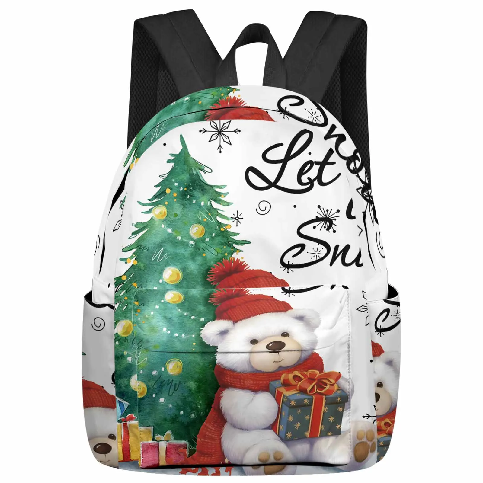 

Bear Christmas Tree Snowflakes Backpacks Custom Student School Bags Laptop Backpack Men Women Female Travel Mochila