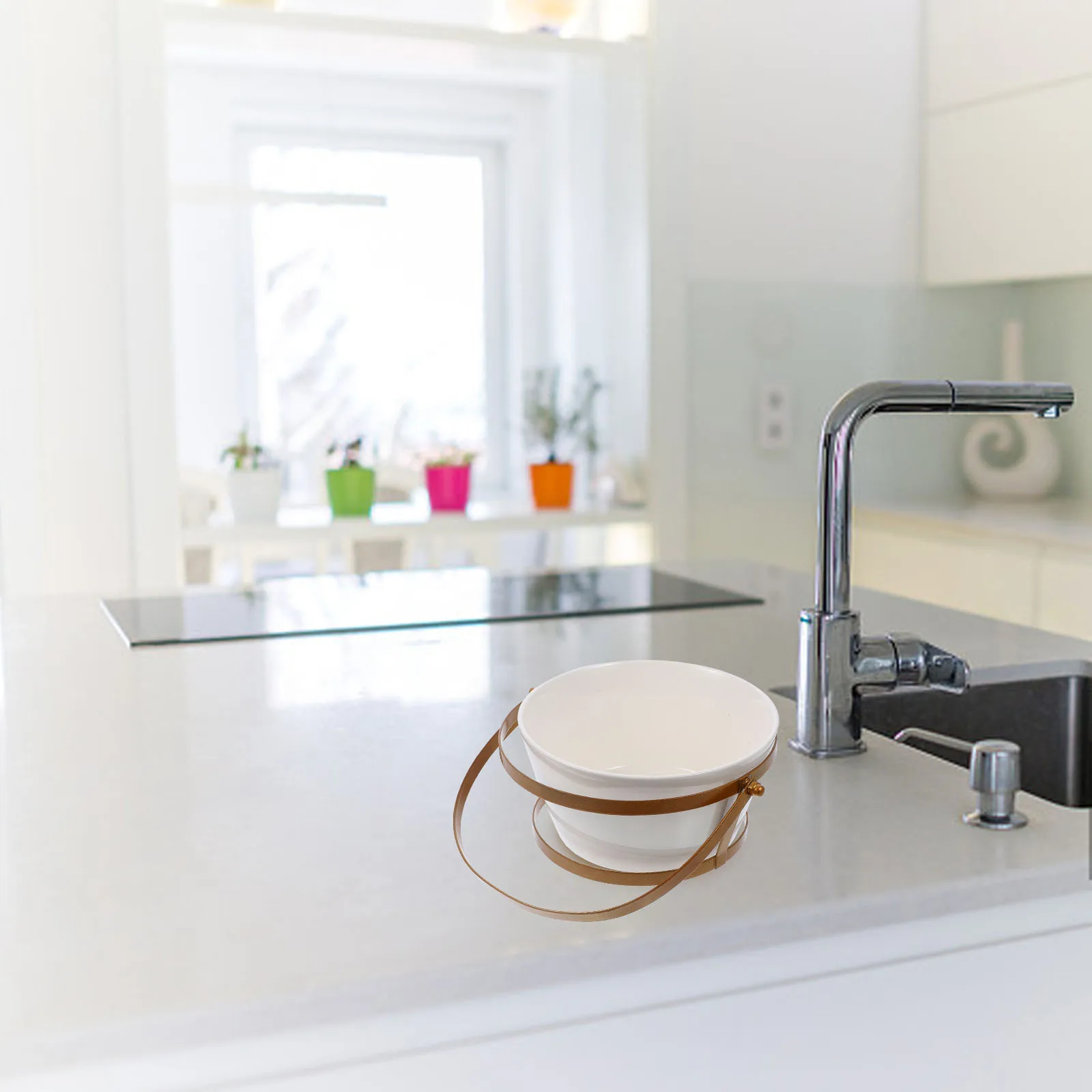 

Porcelain Storage Bowl with Handle Multipurpose Kitchen Serving Salad Fruit Dessert Noodle Bowl Dessert Container