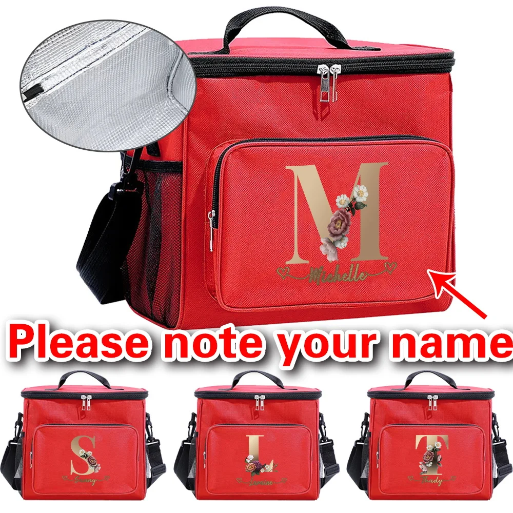 

Customizable Name Red Lunch Bag Insulated Handbag Multi Functional Picnic Lunch Box Waterproof Lunch Box Rose Gold Letter Series
