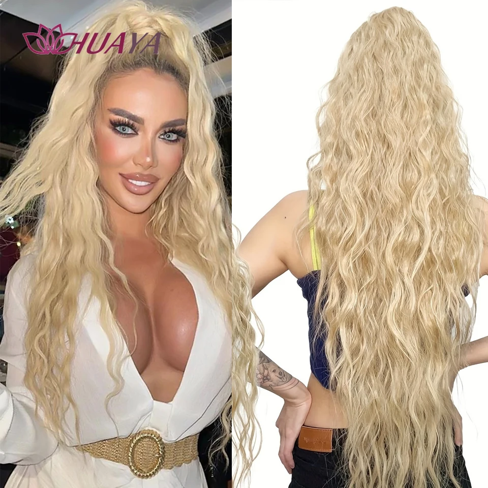 

26inch Synthetic Ponytail Hair Extensions Long Water Wave Claw Clip Ponytail Natural Hairpiece For Women Heat Resistant