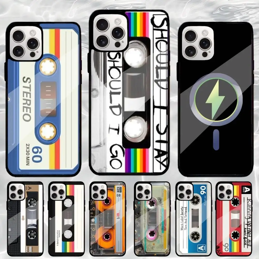 

M-Magnetic Radio tape Cassette Phone Case For iPhone17,16,15,14,13,12,11 Plus,Pro Max Magnetic For Magsafe Wireless Charging