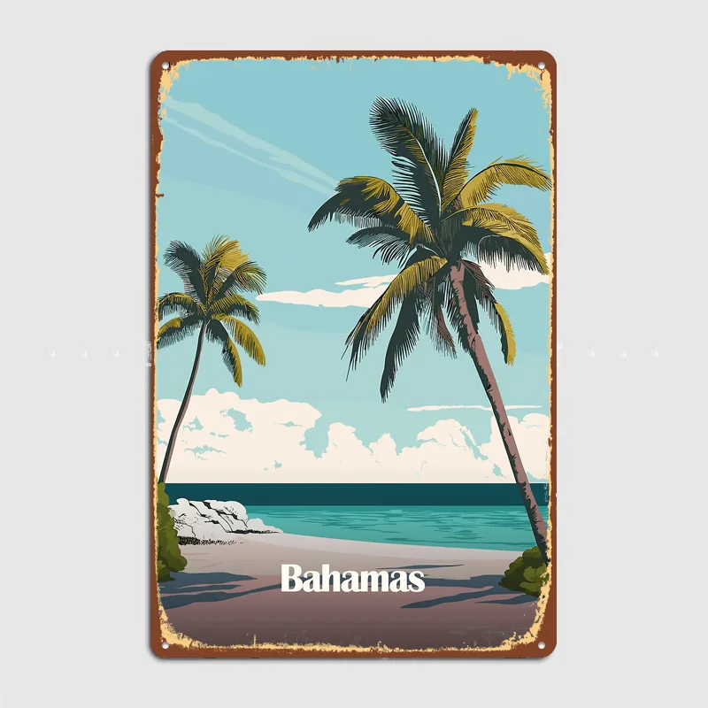Bahamas Palm Tree Beach Travel Poster Metal Sign Life Wall Custom Bedroom Indoor Home Wall Decor Posters Room Decoration