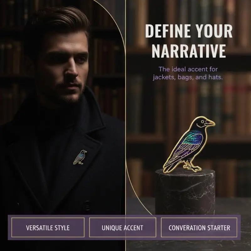【！】1Pcs Collar Lapel Pins Metal Badges Jewelry Punk Enamel Pin Cartoon Crow Brooch For Coat Halloween Brooches Party Gift