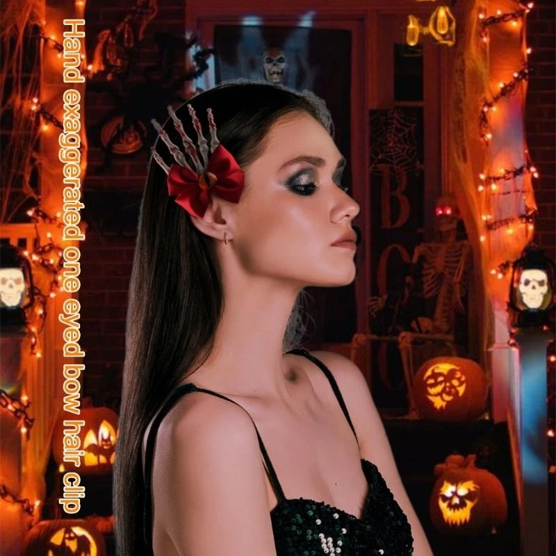 

Spooky Hairpin Bowknot Hair Clip Skull Bloody Evil Eyes Bunches Hairstyling 15UB