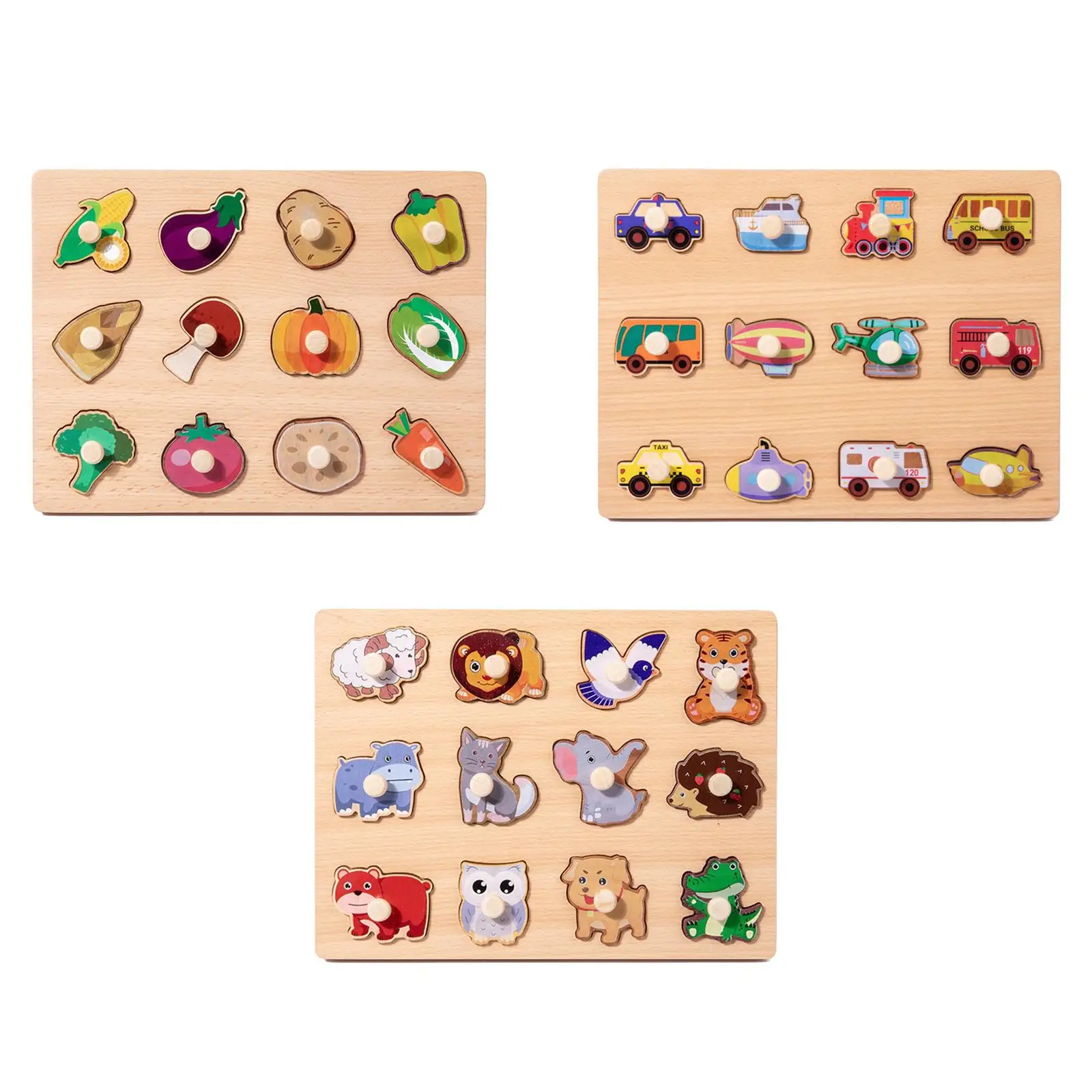 木製ペグパズル 形合わせボード インタラクティブ漫画 木製学習パズル 教育学習玩具 子供用 就学前