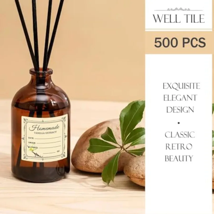 500 قطعة من ملصقات هاد فانيليا إراكت 2 Ih ملصقات هدايا هدية - ملصقات هدايا العيد لزجاجات الفانيليا المصنوعة يدويًا وعاء المطبخ #2