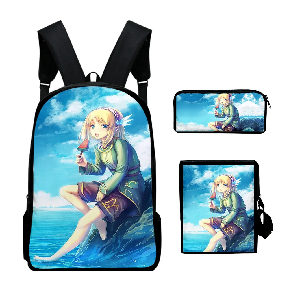 Mochila clásica con estampado 3D de WORLD OF LEADALE, bolso escolar para pupilas, mochila para portátil, bolso de hombro inclinado, estuche para lápices, novedad, 3 unidades por juego