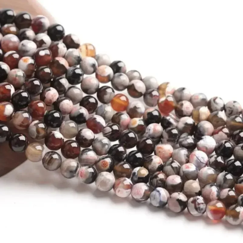 

Fashion Natural Stone orange black agate Charm Loose Bead DIY Round Beads Jewelry Accessories