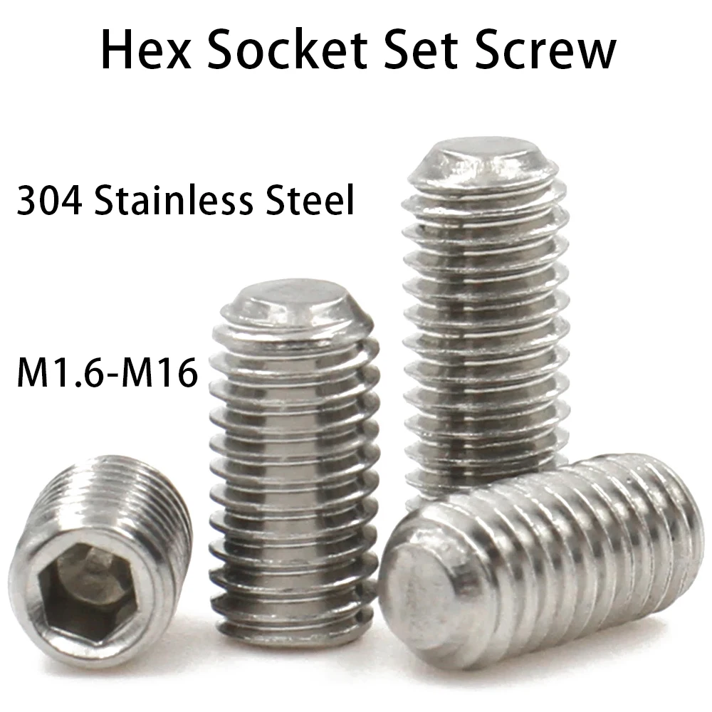 

10pcs 304 Stainless Steel Hex Socket Set Screw Cup Point M2 M3 M4 M5 M6 M8 M10 M12-M16 Headless Hexagon Socket Grub Screw DIN916