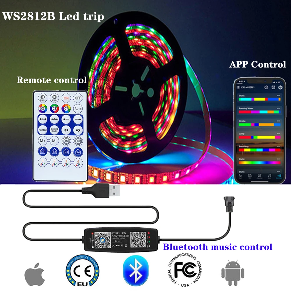 

LED Strip WS2812 RGBIC WS2812b Bluetooth App Control Chasing Effect Lights Flexible Tape Diode Ribbon TV BackLight Room Decorate