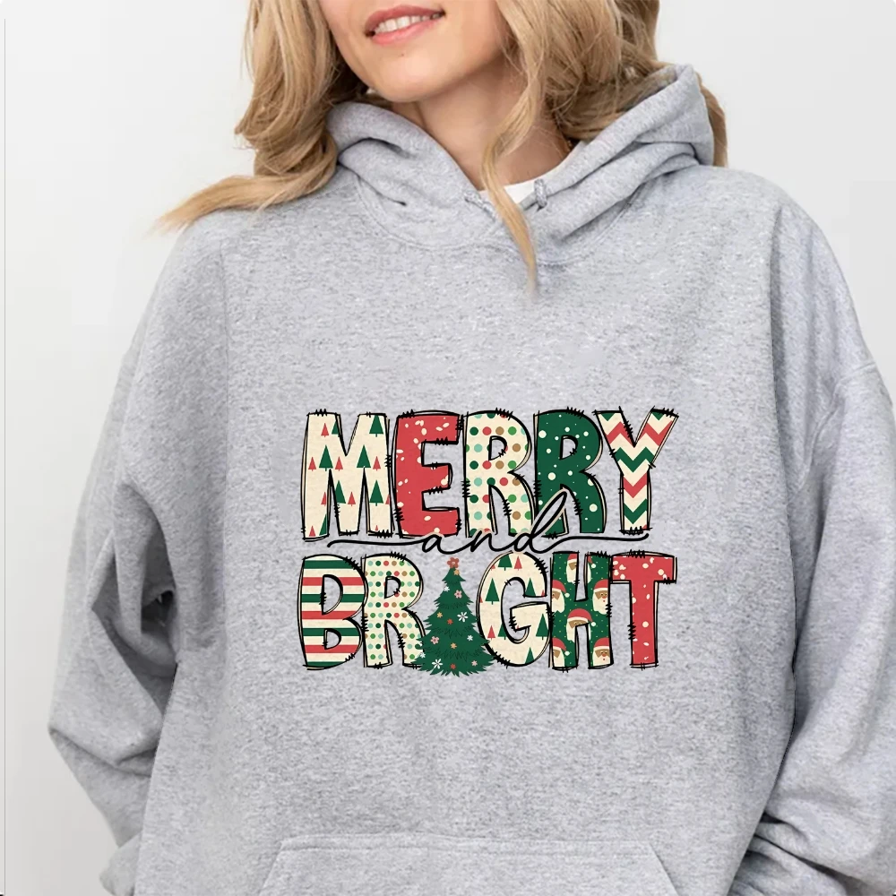 Merry Bright-Top estilo Y2K para mujer, sudadera gráfica a la moda, jersey informal, ropa deportiva de manga larga con cuello redondo, regalo de Navidad