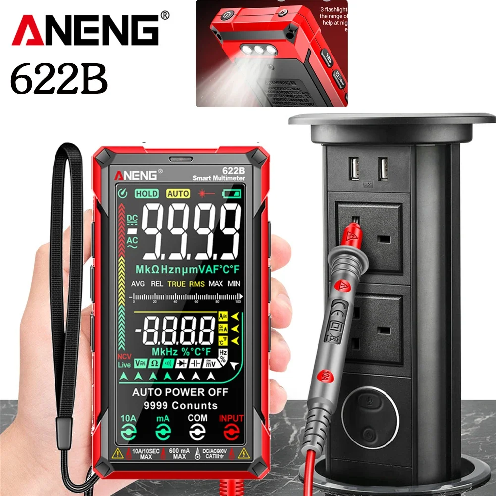 ANENG 622B cyfrowy inteligentny multimetr narzędzie elektryczne 10A miernik testowy automatyczny True RMS DC/AC 9999 Multitester z lampa laserowa